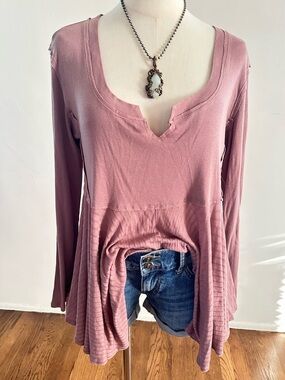 We The Free Dusty Mauve Scoop Neck Long Sleeve Tunic Boho Babydoll Top S